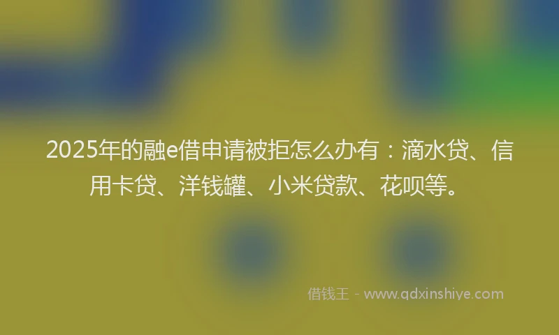 2025年的融e借申请被拒怎么办有：滴水贷、信用卡贷、洋钱罐、小米贷款、花呗等。