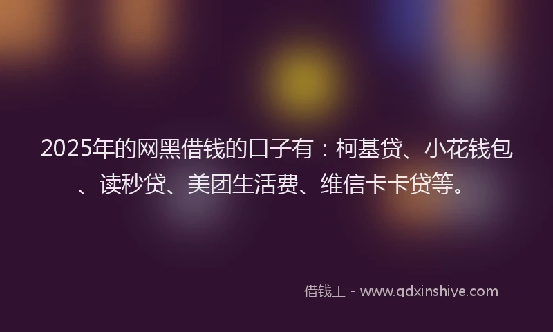 2025年的网黑借钱的口子有：柯基贷、小花钱包、读秒贷、美团生活费、维信卡卡贷等。