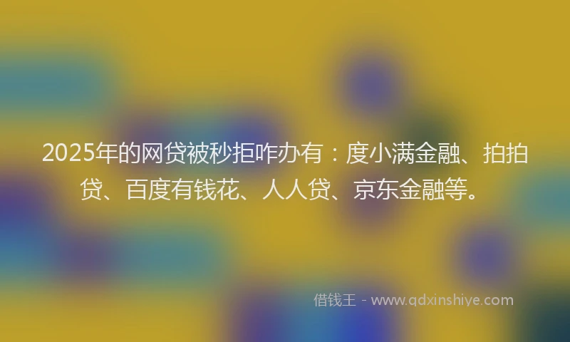 2025年的网贷被秒拒咋办有：度小满金融、拍拍贷、百度有钱花、人人贷、京东金融等。