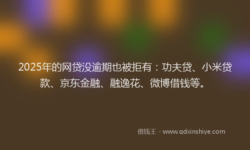 2025年的网贷没逾期也被拒有：功夫贷、小米贷款、京东金融、融逸花、微博借钱等。
