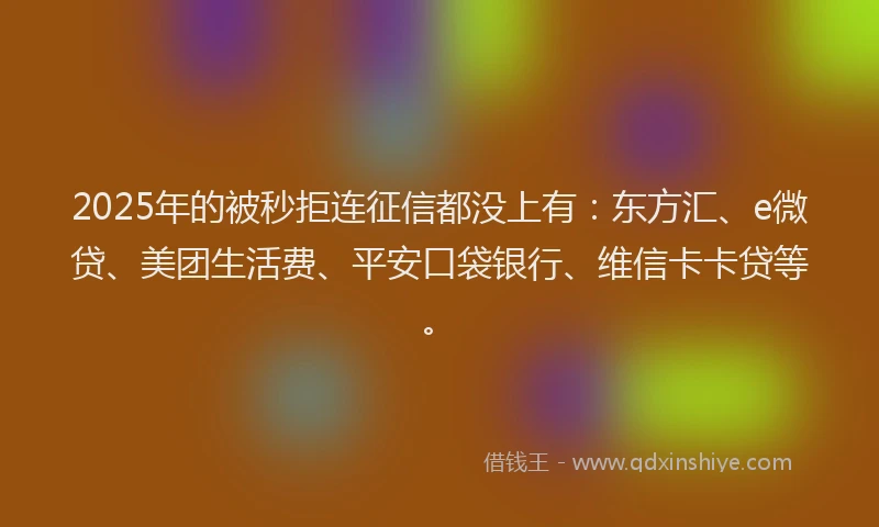 2025年的被秒拒连征信都没上有：东方汇、e微贷、美团生活费、平安口袋银行、维信卡卡贷等。