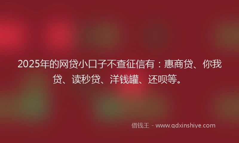 2025年的网贷小口子不查征信有：惠商贷、你我贷、读秒贷、洋钱罐、还呗等。