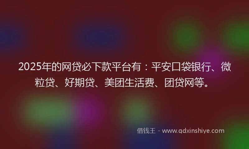 2025年的网贷必下款平台有：平安口袋银行、微粒贷、好期贷、美团生活费、团贷网等。
