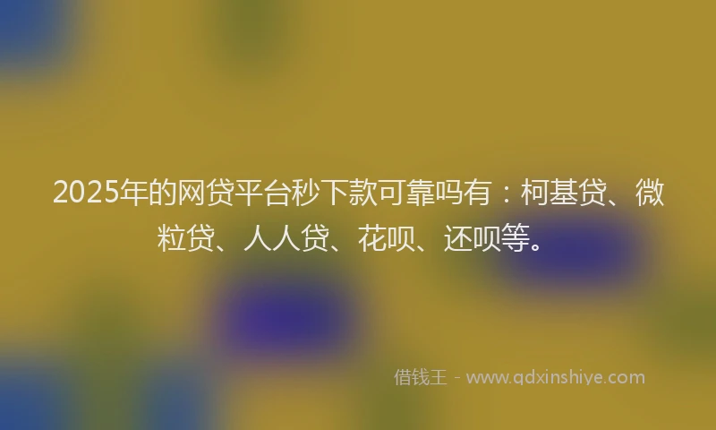 2025年的网贷平台秒下款可靠吗有：柯基贷、微粒贷、人人贷、花呗、还呗等。