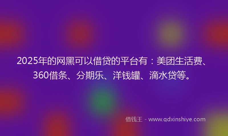 2025年的网黑可以借贷的平台有：美团生活费、360借条、分期乐、洋钱罐、滴水贷等。