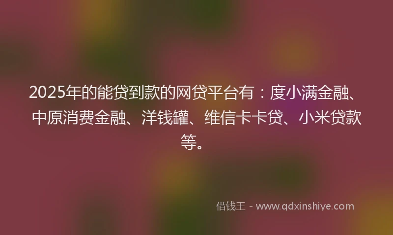 2025年的能贷到款的网贷平台有：度小满金融、中原消费金融、洋钱罐、维信卡卡贷、小米贷款等。
