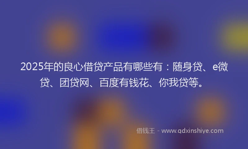 2025年的良心借贷产品有哪些有：随身贷、e微贷、团贷网、百度有钱花、你我贷等。