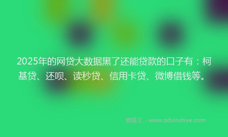 2025年的网贷大数据黑了还能贷款的口子有：柯基贷、还呗、读秒贷、信用卡贷、微博借钱等。