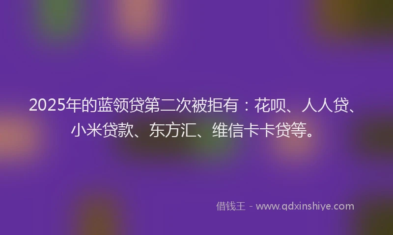 2025年的蓝领贷第二次被拒有：花呗、人人贷、小米贷款、东方汇、维信卡卡贷等。