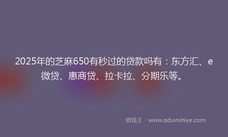2025年的芝麻650有秒过的贷款吗有：东方汇、e微贷、惠商贷、拉卡拉、分期乐等。