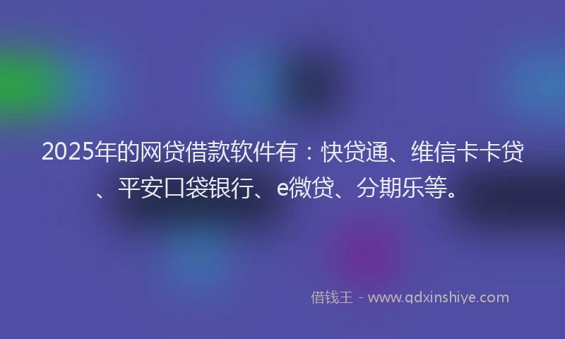 2025年的网贷借款软件有：快贷通、维信卡卡贷、平安口袋银行、e微贷、分期乐等。