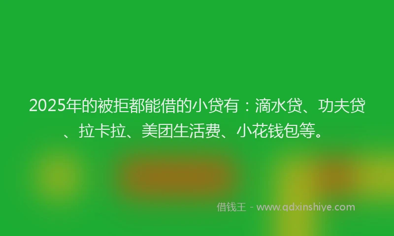 2025年的被拒都能借的小贷有：滴水贷、功夫贷、拉卡拉、美团生活费、小花钱包等。