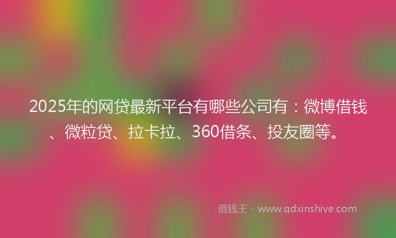 2025年的网贷最新平台有哪些公司有：微博借钱、微粒贷、拉卡拉、360借条、投友圈等。