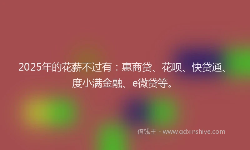 2025年的花薪不过有：惠商贷、花呗、快贷通、度小满金融、e微贷等。