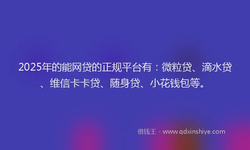 2025年的能网贷的正规平台有：微粒贷、滴水贷、维信卡卡贷、随身贷、小花钱包等。