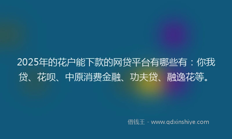 2025年的花户能下款的网贷平台有哪些有：你我贷、花呗、中原消费金融、功夫贷、融逸花等。