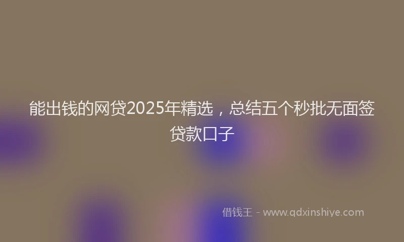 能出钱的网贷2025年精选，总结五个秒批无面签贷款口子