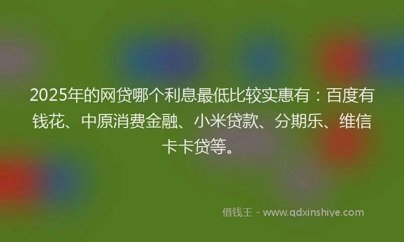 2025年的网贷哪个利息最低比较实惠有：百度有钱花、中原消费金融、小米贷款、分期乐、维信卡卡贷等。