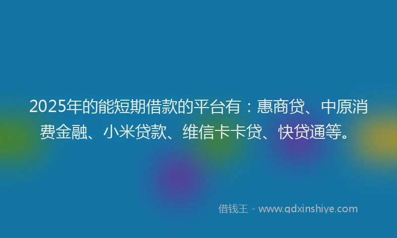 2025年的能短期借款的平台有：惠商贷、中原消费金融、小米贷款、维信卡卡贷、快贷通等。