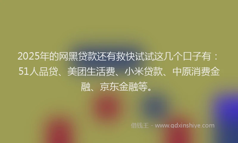 2025年的网黑贷款还有救快试试这几个口子有：51人品贷、美团生活费、小米贷款、中原消费金融、京东金融等。