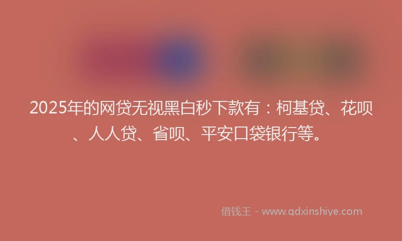 2025年的网贷无视黑白秒下款有：柯基贷、花呗、人人贷、省呗、平安口袋银行等。