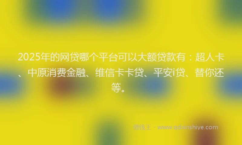 2025年的网贷哪个平台可以大额贷款有：超人卡、中原消费金融、维信卡卡贷、平安i贷、替你还等。