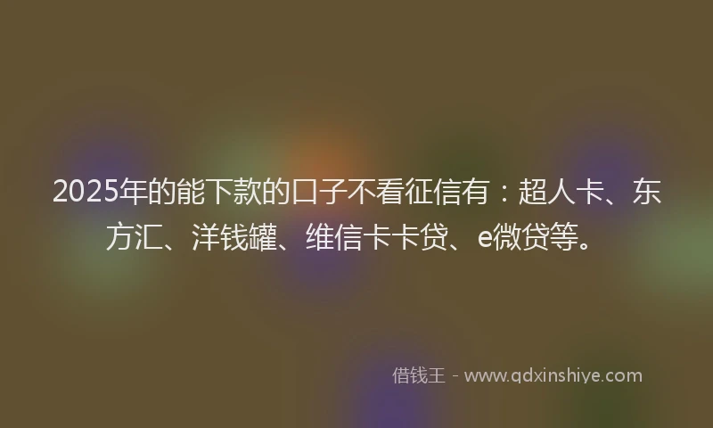 2025年的能下款的口子不看征信有：超人卡、东方汇、洋钱罐、维信卡卡贷、e微贷等。
