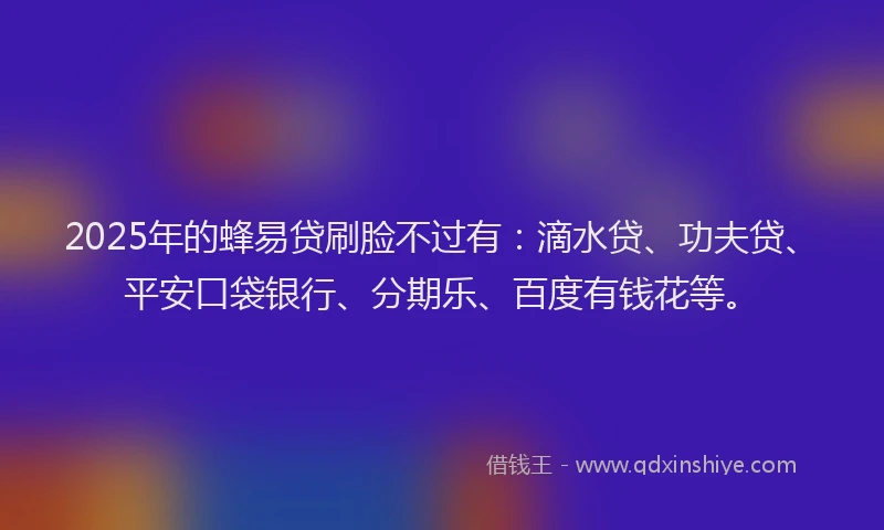 2025年的蜂易贷刷脸不过有：滴水贷、功夫贷、平安口袋银行、分期乐、百度有钱花等。