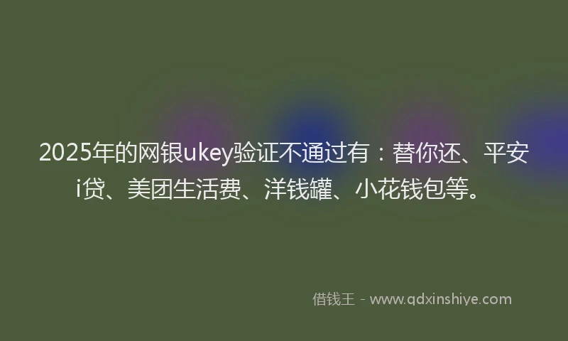 2025年的网银ukey验证不通过有：替你还、平安i贷、美团生活费、洋钱罐、小花钱包等。