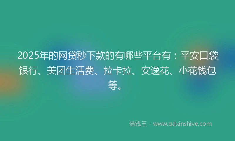 2025年的网贷秒下款的有哪些平台有：平安口袋银行、美团生活费、拉卡拉、安逸花、小花钱包等。