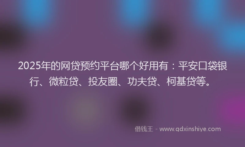 2025年的网贷预约平台哪个好用有：平安口袋银行、微粒贷、投友圈、功夫贷、柯基贷等。
