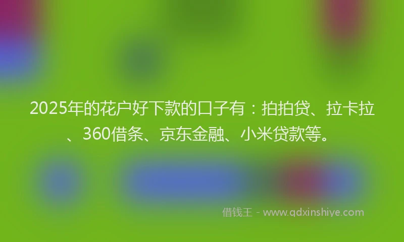 2025年的花户好下款的口子有：拍拍贷、拉卡拉、360借条、京东金融、小米贷款等。
