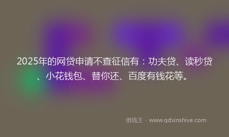 2025年的网贷申请不查征信有：功夫贷、读秒贷、小花钱包、替你还、百度有钱花等。