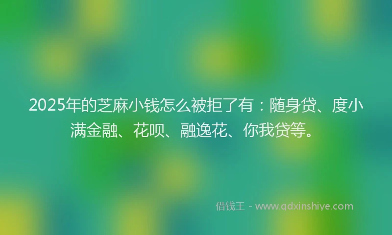 2025年的芝麻小钱怎么被拒了有：随身贷、度小满金融、花呗、融逸花、你我贷等。