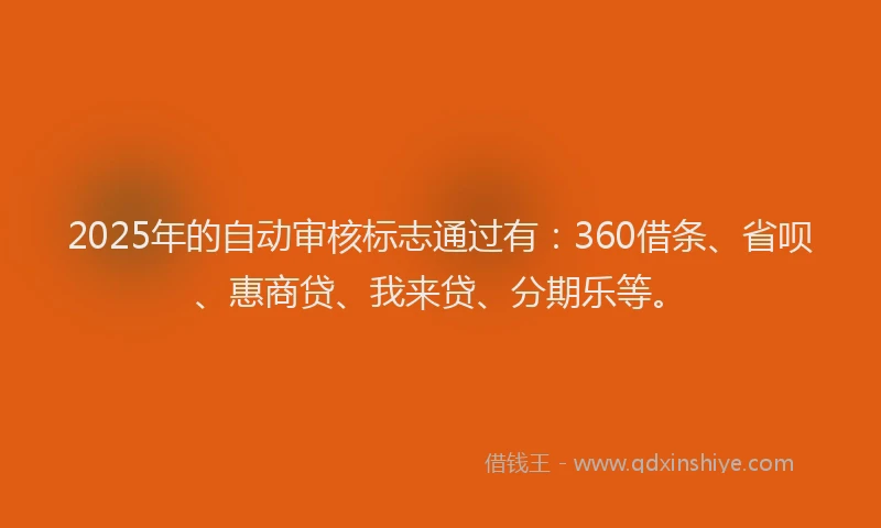 2025年的自动审核标志通过有：360借条、省呗、惠商贷、我来贷、分期乐等。