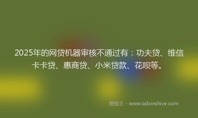 2025年的网贷机器审核不通过有：功夫贷、维信卡卡贷、惠商贷、小米贷款、花呗等。