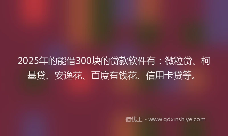2025年的能借300块的贷款软件有：微粒贷、柯基贷、安逸花、百度有钱花、信用卡贷等。