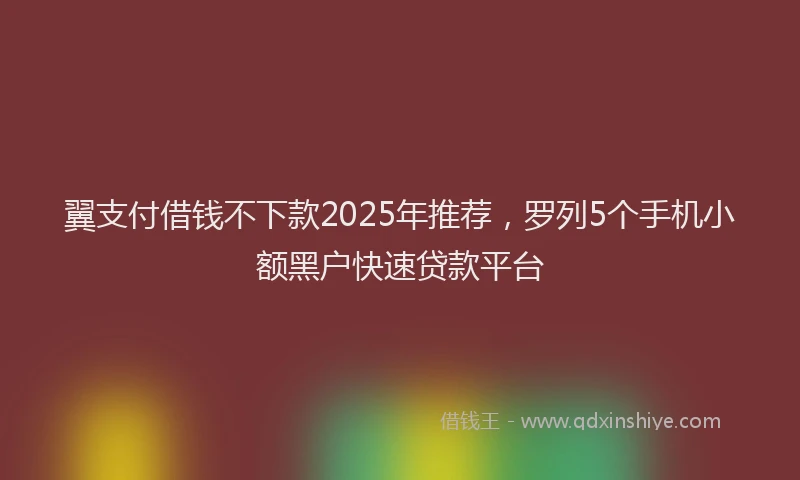 翼支付借钱不下款2025年推荐，罗列5个手机小额黑户快速贷款平台