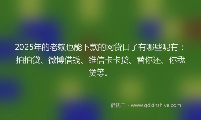 2025年的老赖也能下款的网贷口子有哪些呢有：拍拍贷、微博借钱、维信卡卡贷、替你还、你我贷等。