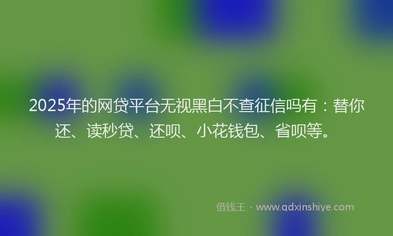 2025年的网贷平台无视黑白不查征信吗有：替你还、读秒贷、还呗、小花钱包、省呗等。