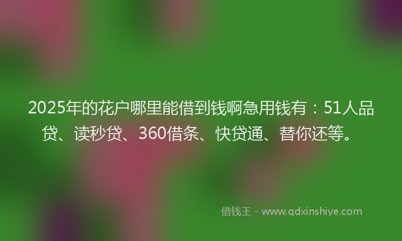 2025年的花户哪里能借到钱啊急用钱有：51人品贷、读秒贷、360借条、快贷通、替你还等。