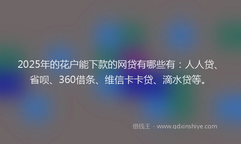 2025年的花户能下款的网贷有哪些有：人人贷、省呗、360借条、维信卡卡贷、滴水贷等。
