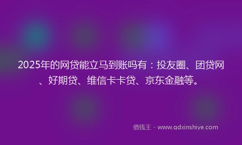 2025年的网贷能立马到账吗有：投友圈、团贷网、好期贷、维信卡卡贷、京东金融等。
