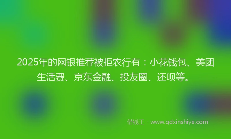 2025年的网银推荐被拒农行有：小花钱包、美团生活费、京东金融、投友圈、还呗等。