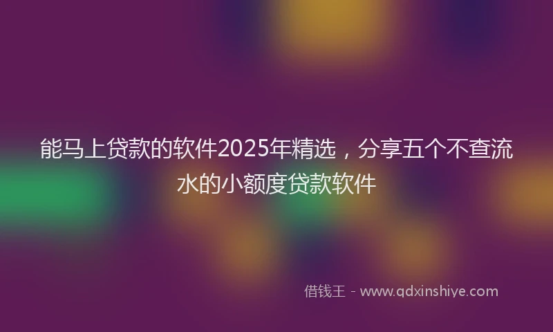 能马上贷款的软件2025年精选，分享五个不查流水的小额度贷款软件