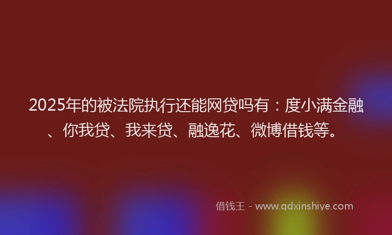 2025年的被法院执行还能网贷吗有：度小满金融、你我贷、我来贷、融逸花、微博借钱等。