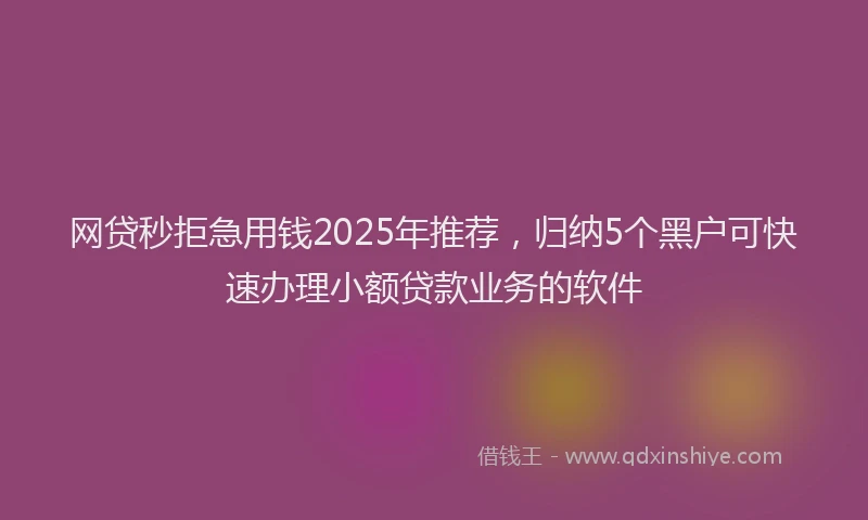 网贷秒拒急用钱2025年推荐，归纳5个黑户可快速办理小额贷款业务的软件