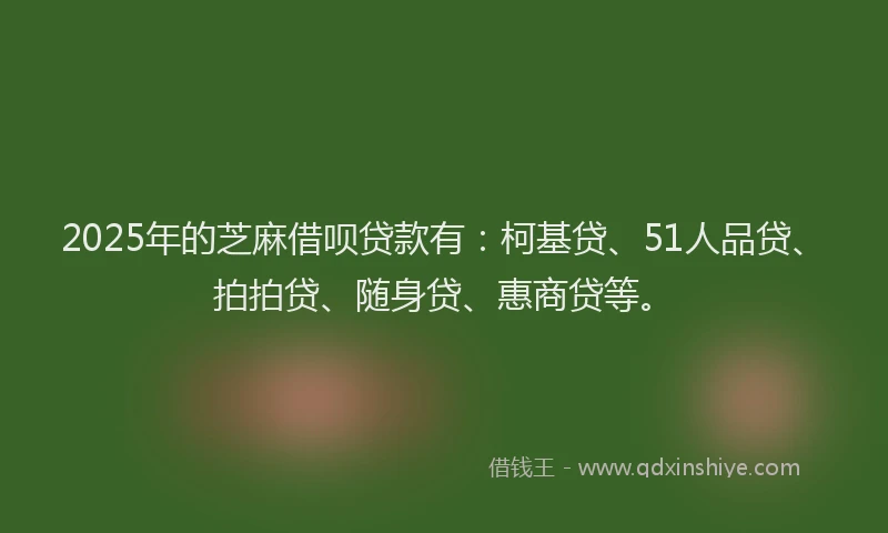 2025年的芝麻借呗贷款有：柯基贷、51人品贷、拍拍贷、随身贷、惠商贷等。