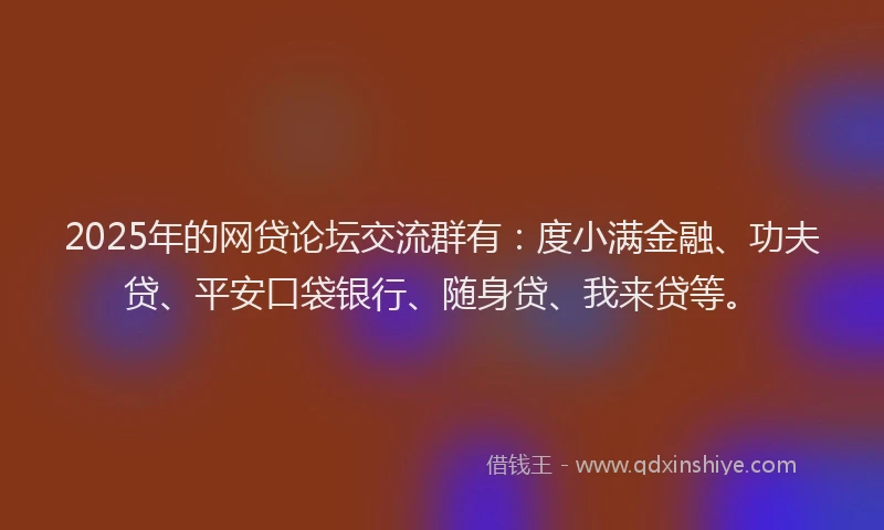 2025年的网贷论坛交流群有：度小满金融、功夫贷、平安口袋银行、随身贷、我来贷等。