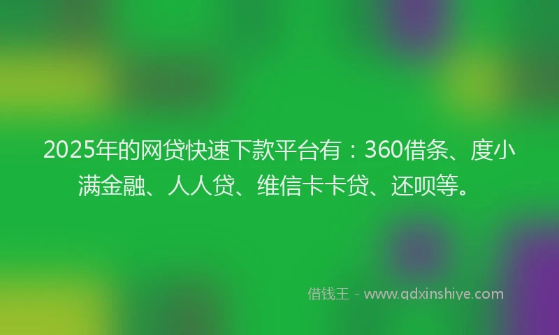2025年的网贷快速下款平台有：360借条、度小满金融、人人贷、维信卡卡贷、还呗等。